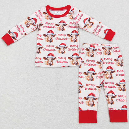 Christmas Cow Print Girls Pajamas Sibling Boys Sleepwear Nightwear Sets GLP0866