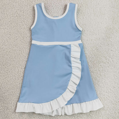 Baby Girls Dress Sleeveless Light Blue White Yoga Active Short Knee Length Dress GSD4124