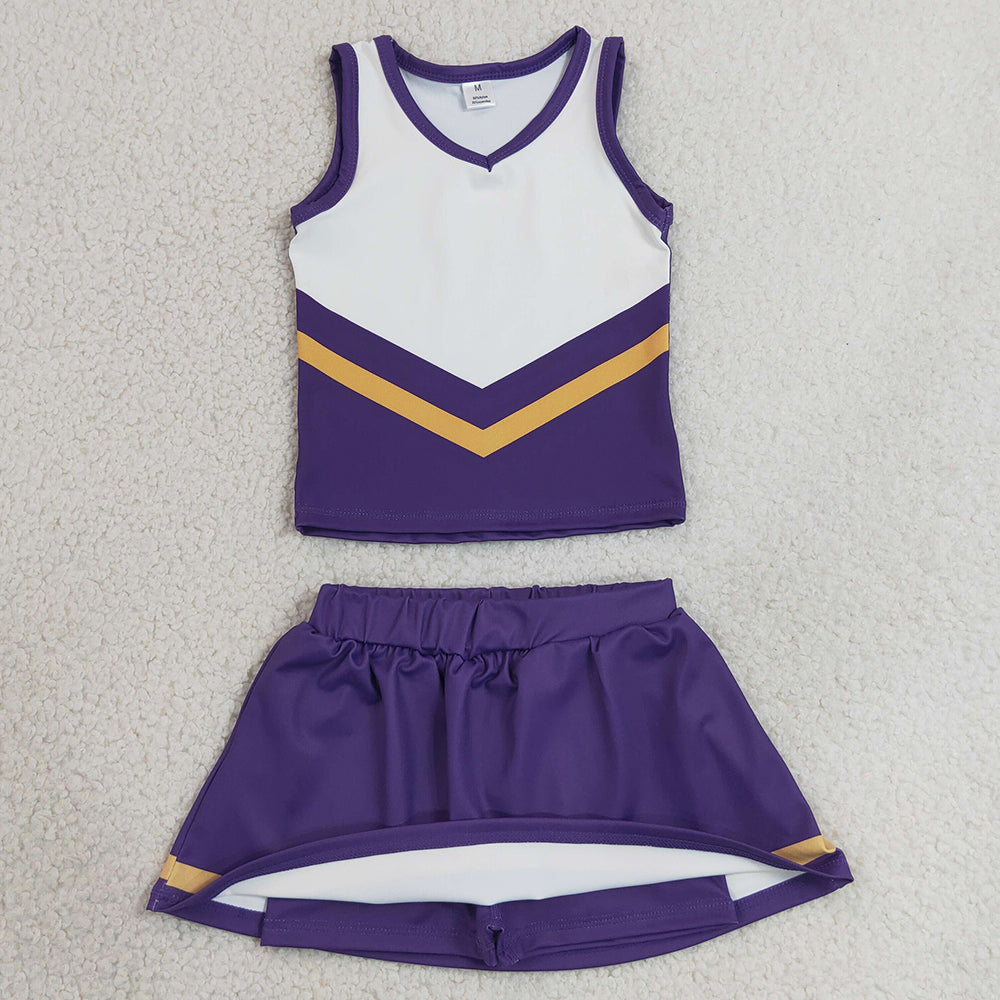 Baby Girls Clothes Purple Gold Stripe Vest Top Skirt Shorts Team Yoga Active Clothes Sets GSD4193