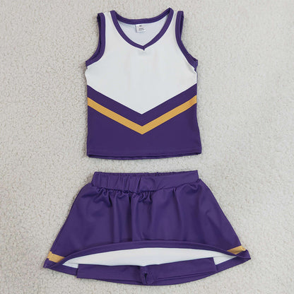 Baby Girls Clothes Purple Gold Stripe Vest Top Skirt Shorts Team Yoga Active Clothes Sets GSD4193