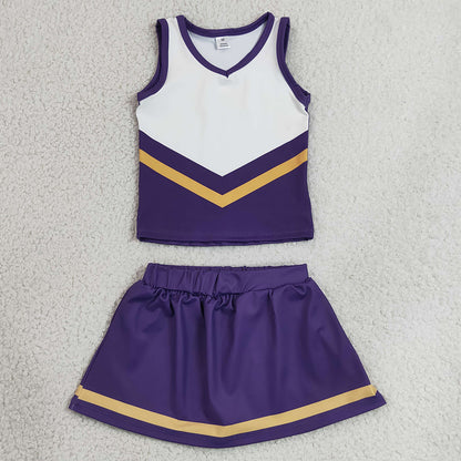 Baby Girls Clothes Purple Gold Stripe Vest Top Skirt Shorts Team Yoga Active Clothes Sets GSD4193