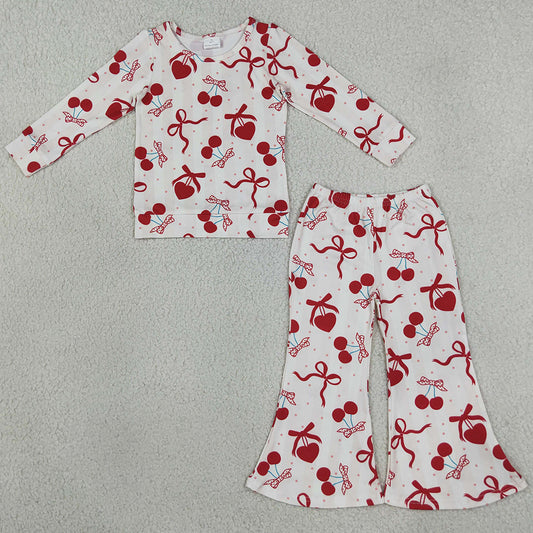 Baby Girls Clothes Heart Cheer Top Bell Bottom Pant Valentines Clothes Sets GLP3636