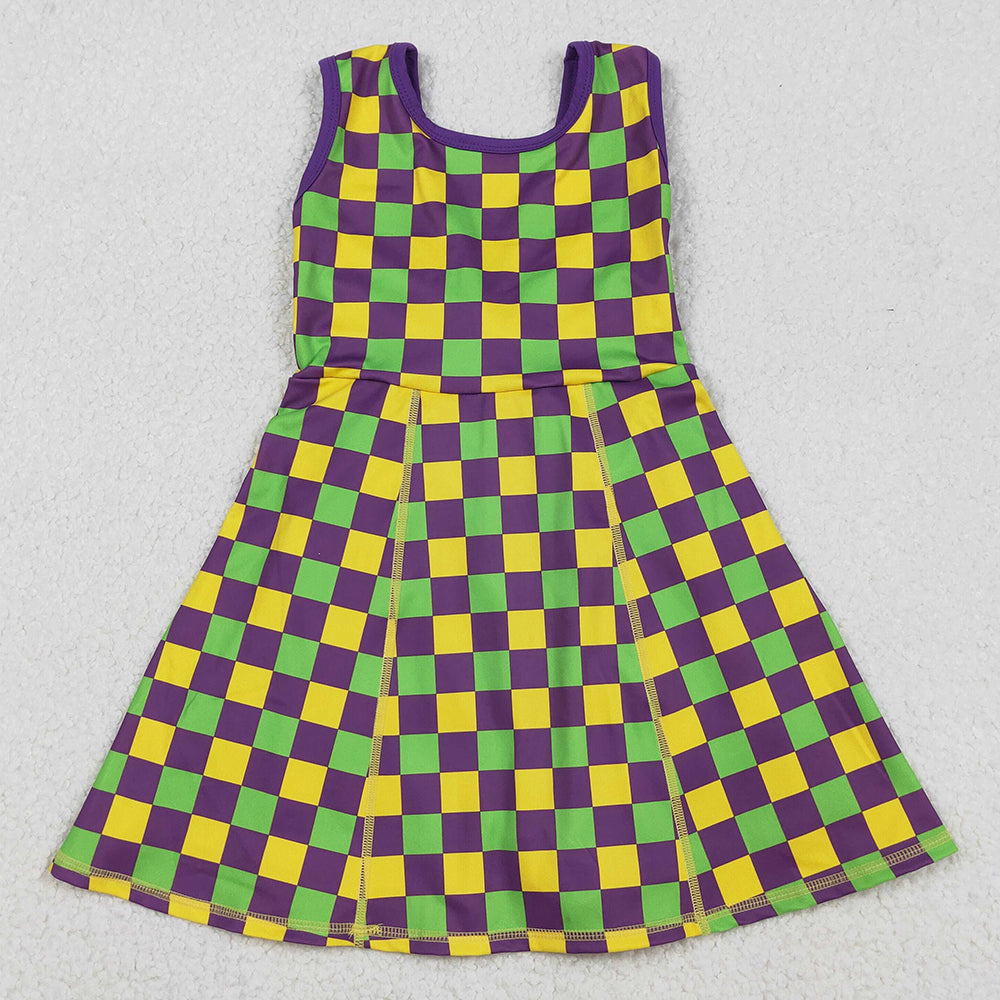 Baby Girls Dress Mardigras Checked Yoga Active Shorts Knee Length Dresses GSD2946 12.10