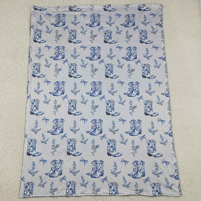 Baby Kids Blankets Blue Boots Bows Western Blankets BL0229