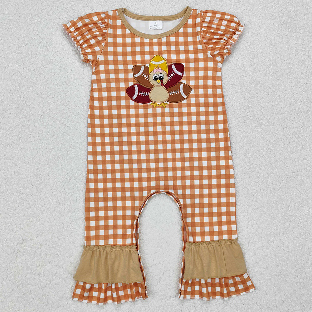 Baby Infant Girls Rompers Turkey Thanksgiving Checkered Short Sleeve Rompers SR1886