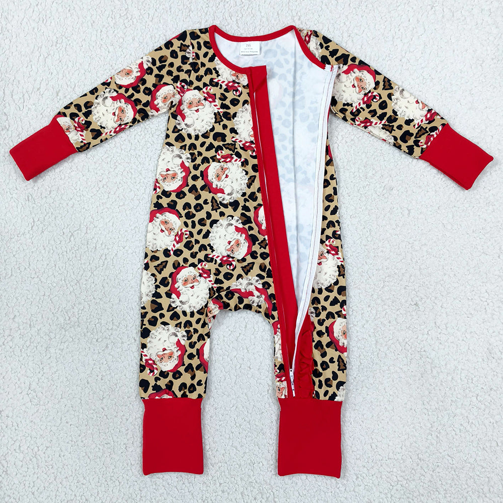 Baby Girls Rompers Leopard Santa Christmas Two Way Zip Rompers LR3302