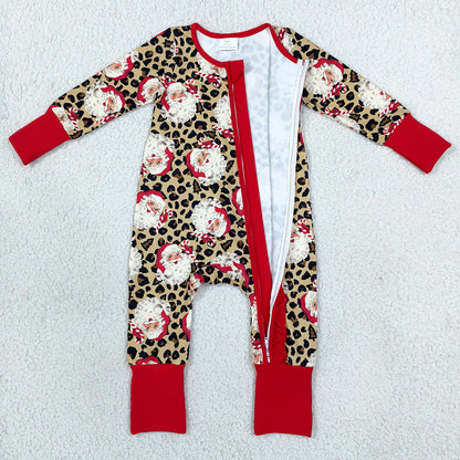 Baby Girls Rompers Leopard Santa Christmas Two Way Zip Rompers LR3302