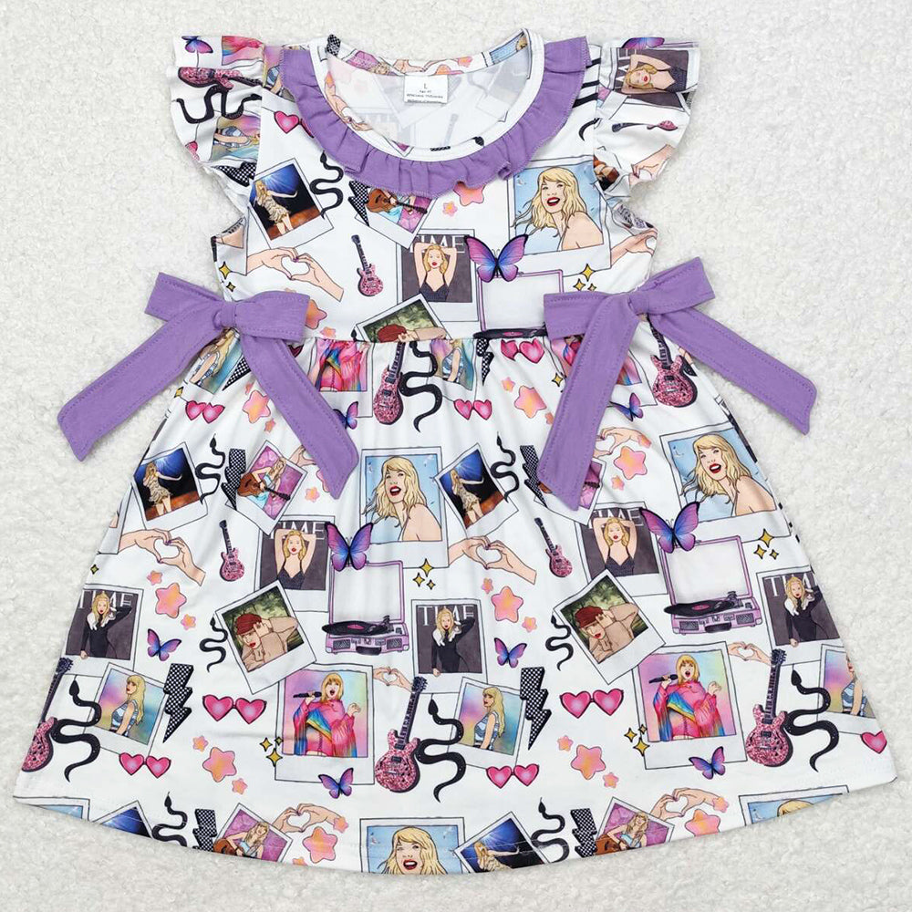 Baby Girls Dress Purple Flutter Sleeve Bows Dresses GSD1030