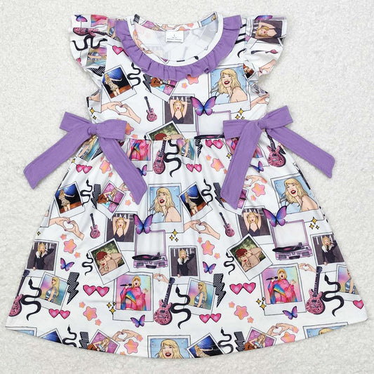 Baby Girls Dress Purple Flutter Sleeve Bows Dresses GSD1030