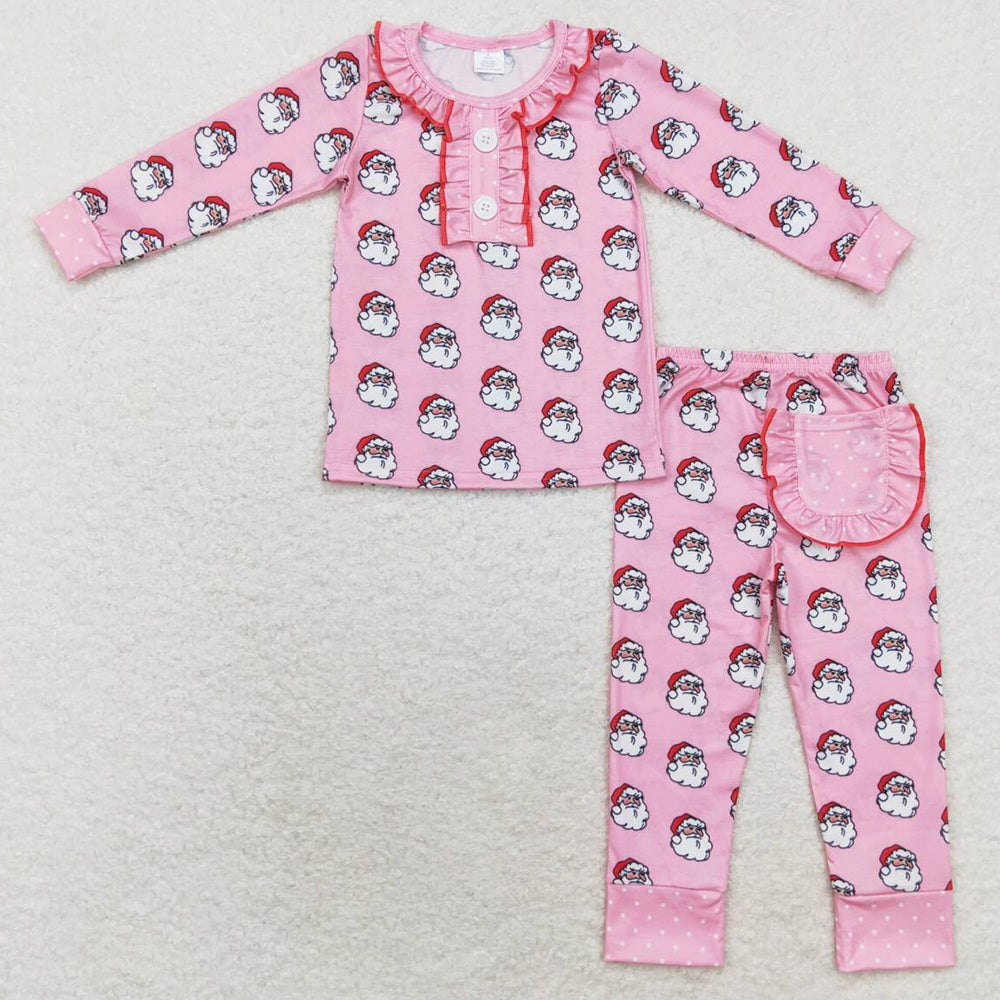 Baby Girls Pajamas Christmas Pink Santa Ruffles Top Pants Bamboo Pajamas Sets GLP1269