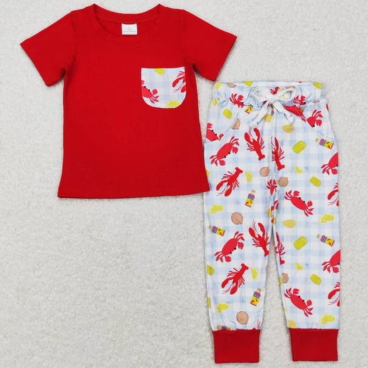 Baby Boys Clothes Short Sleeve Pocket Top Crawfish Pants Sets