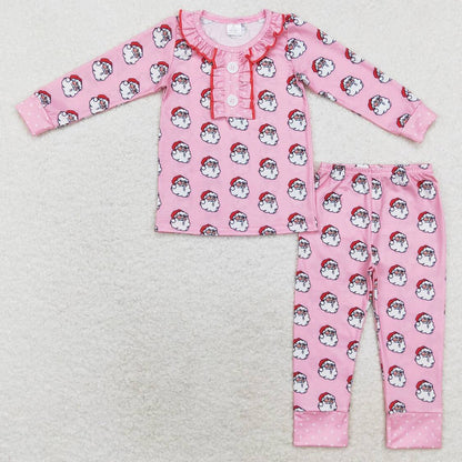 Baby Girls Pajamas Christmas Pink Santa Ruffles Top Pants Bamboo Pajamas Sets GLP1269