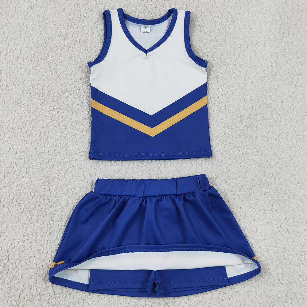 Baby Girls Clothes Hot Blue Gold Stripe Vest Skirt Shorts Team Yoga Active Clothes Sets GSD4196