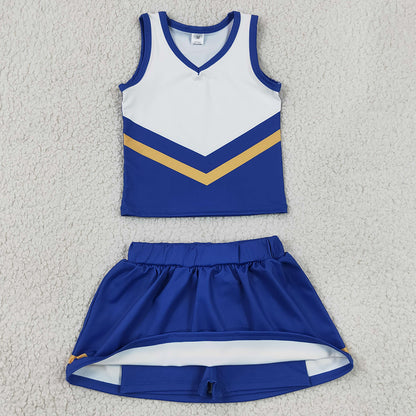 Baby Girls Clothes Hot Blue Gold Stripe Vest Skirt Shorts Team Yoga Active Clothes Sets GSD4196
