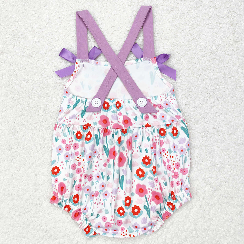 Baby Infant Girls Rompers Tulips Flowers Purple Bows Rompers SR1417