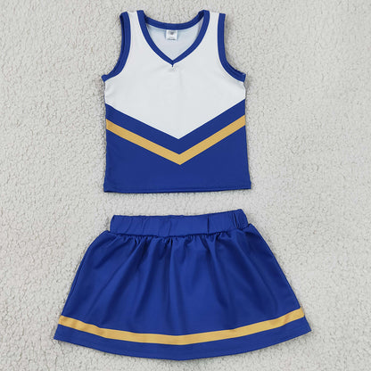 Baby Girls Clothes Hot Blue Gold Stripe Vest Skirt Shorts Team Yoga Active Clothes Sets GSD4196