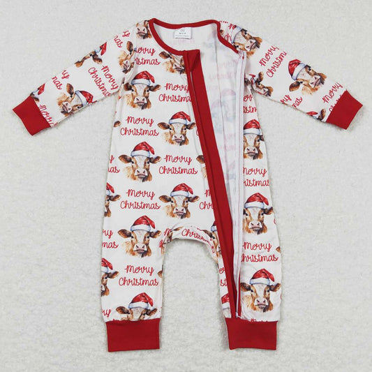 Christmas Hat Cow Print Infant Baby Rompers LR0739