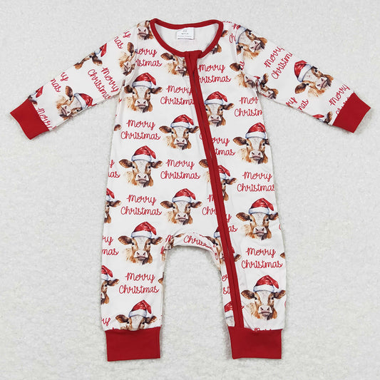 Christmas Hat Cow Print Infant Baby Rompers LR0739