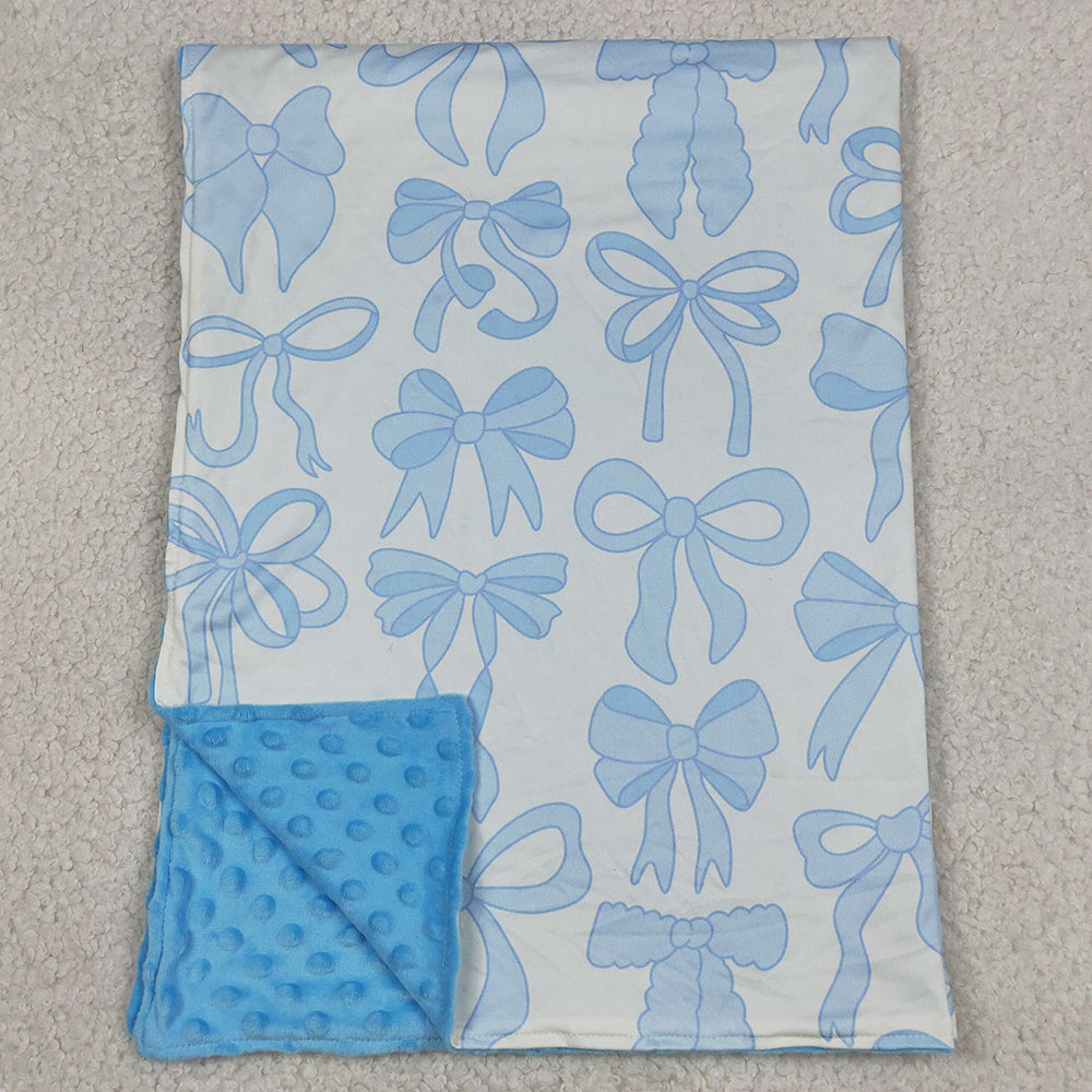 Baby Kids Blankets Light Blue Bows Plaid Blankets BL0224