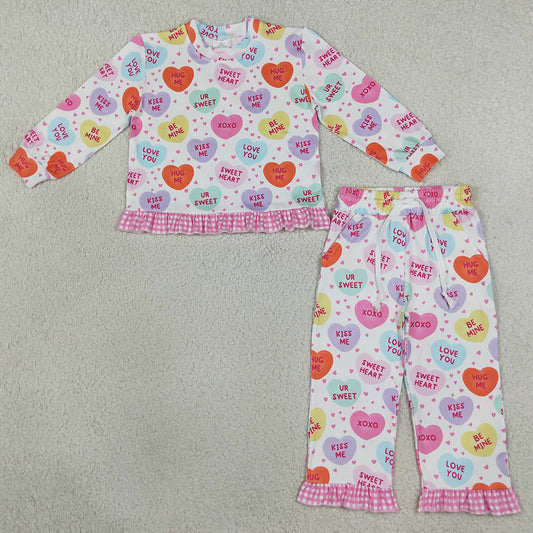 Baby Girls Pajamas Sweet Hearts Top Pockets Ruffle Pant Valentines Clothes Sets GLP3676