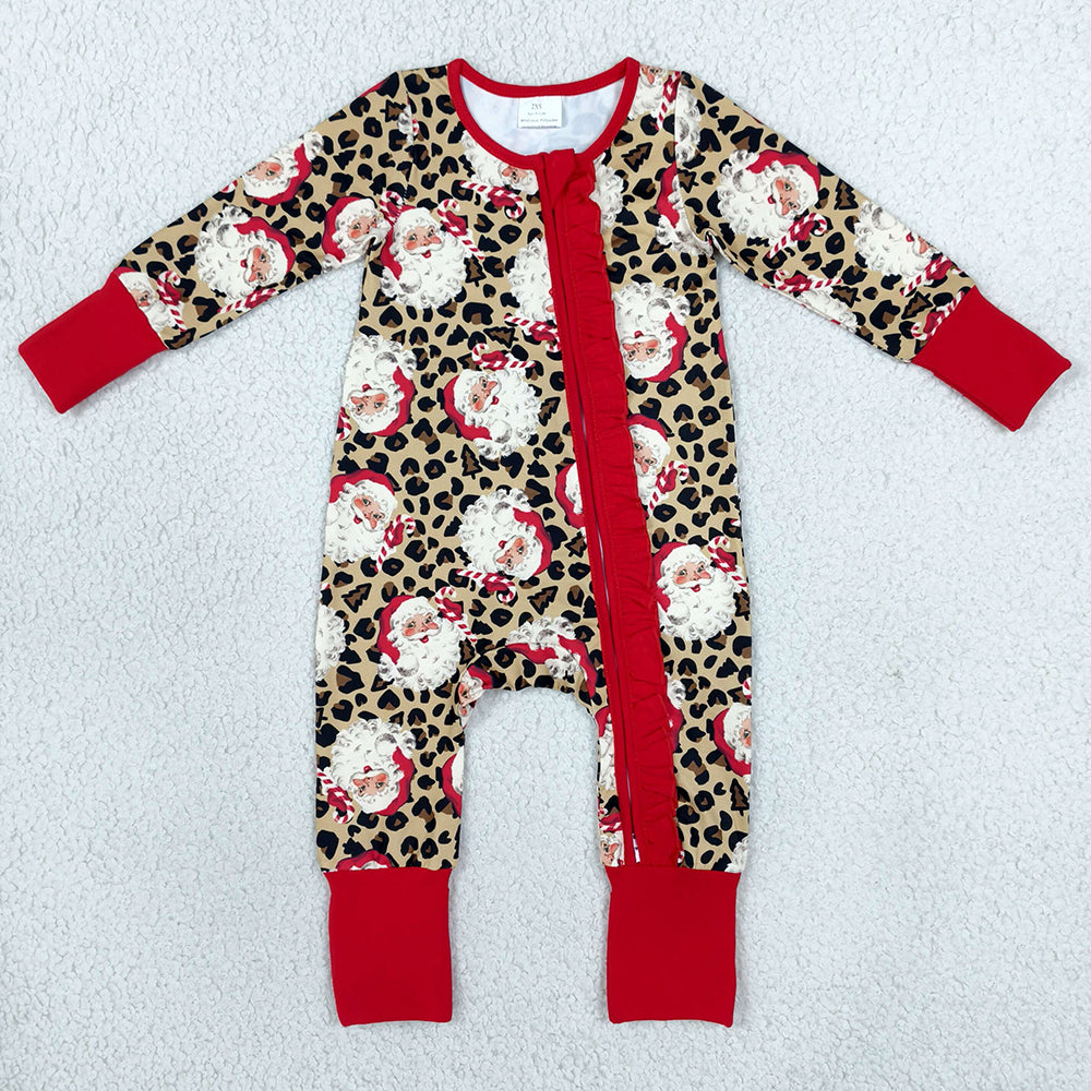 Baby Girls Rompers Leopard Santa Christmas Two Way Zip Rompers LR3302