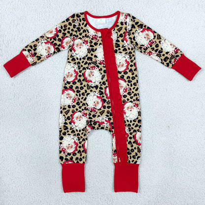 Baby Girls Rompers Leopard Santa Christmas Two Way Zip Rompers LR3302