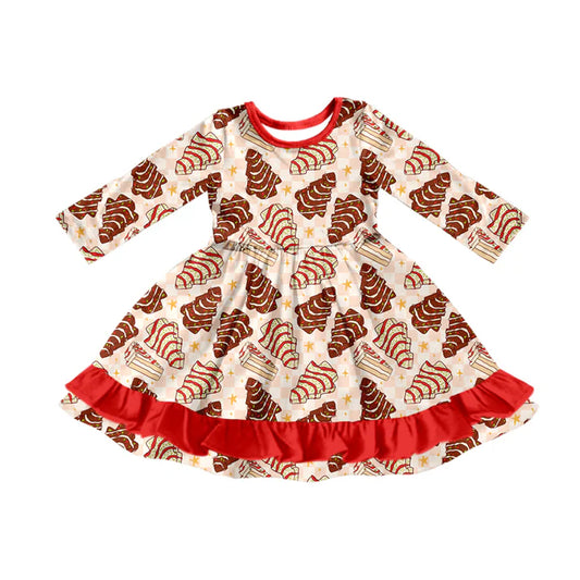 Preorder (moq 5)Baby Girls Christmas Tree Cakes Ruffle Knee Length Dresses 8.8