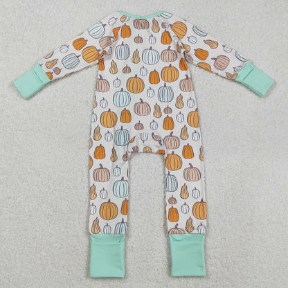 Halloween Baby Boys Rompers Green Pumpkins Fall Zipper Footie Rompers LR2565 9.1