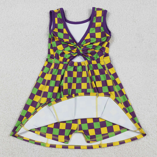 Baby Girls Dress Mardigras Checked Yoga Active Shorts Knee Length Dresses GSD2946 12.10