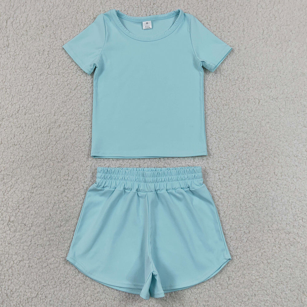 Baby Girls Light Blue Short Sleeve Top Sport Short Yoga Active Clothes Sets GSSO3762