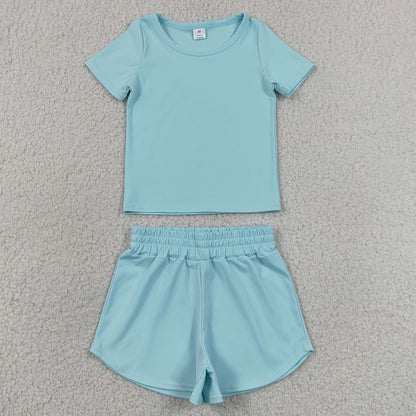 Baby Girls Light Blue Short Sleeve Top Sport Short Yoga Active Clothes Sets GSSO3762