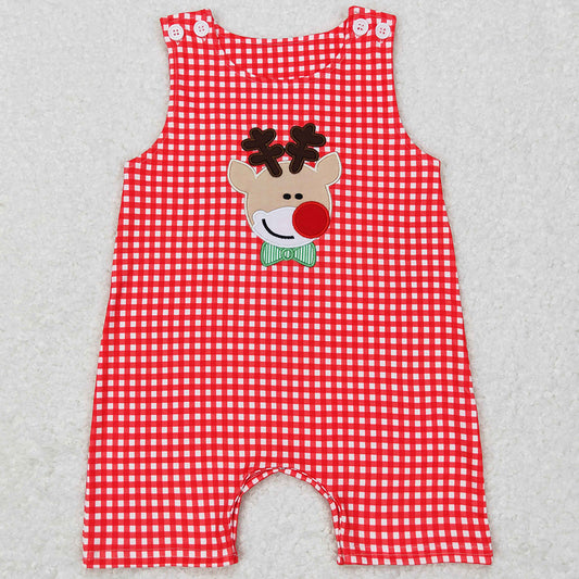 Baby Infant Rompers Christmas Deer Red Checkered Sleeveless Rompers SR0409