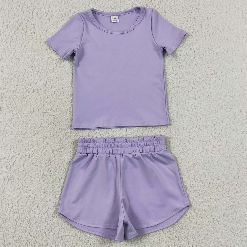 Baby Girls Clothes Lavender Short Sleeve Top Sport Short Yoga Active Clothes Sets GSSO3759