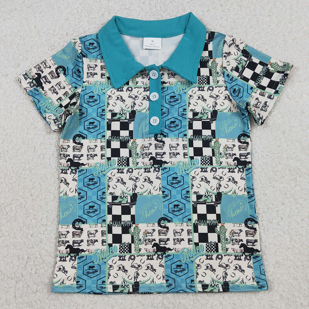 Baby Boys Clothes Horse Saloon Cowboys Western Button Polo Shirts Top BT1631 1.8