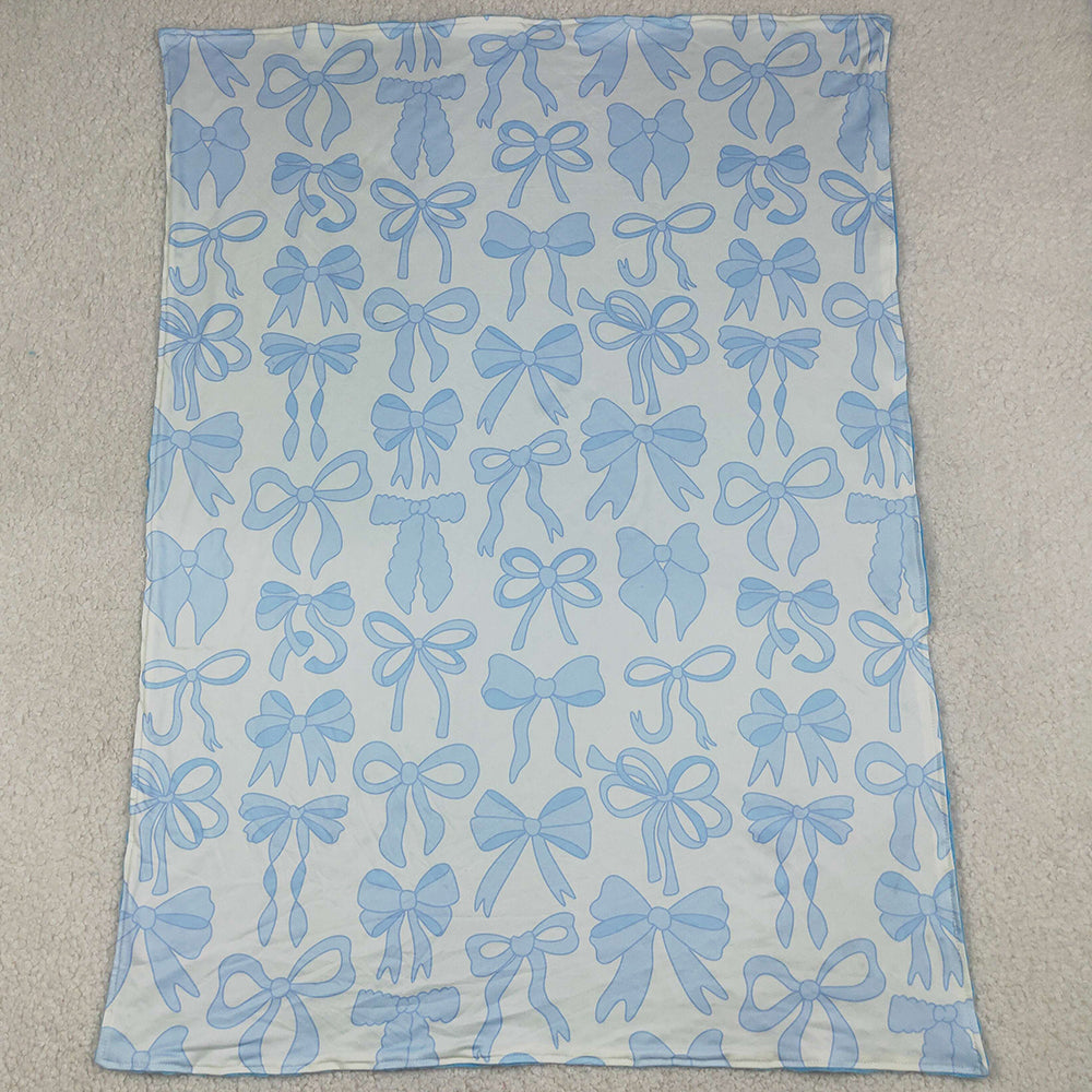 Baby Kids Blankets Light Blue Bows Plaid Blankets BL0224