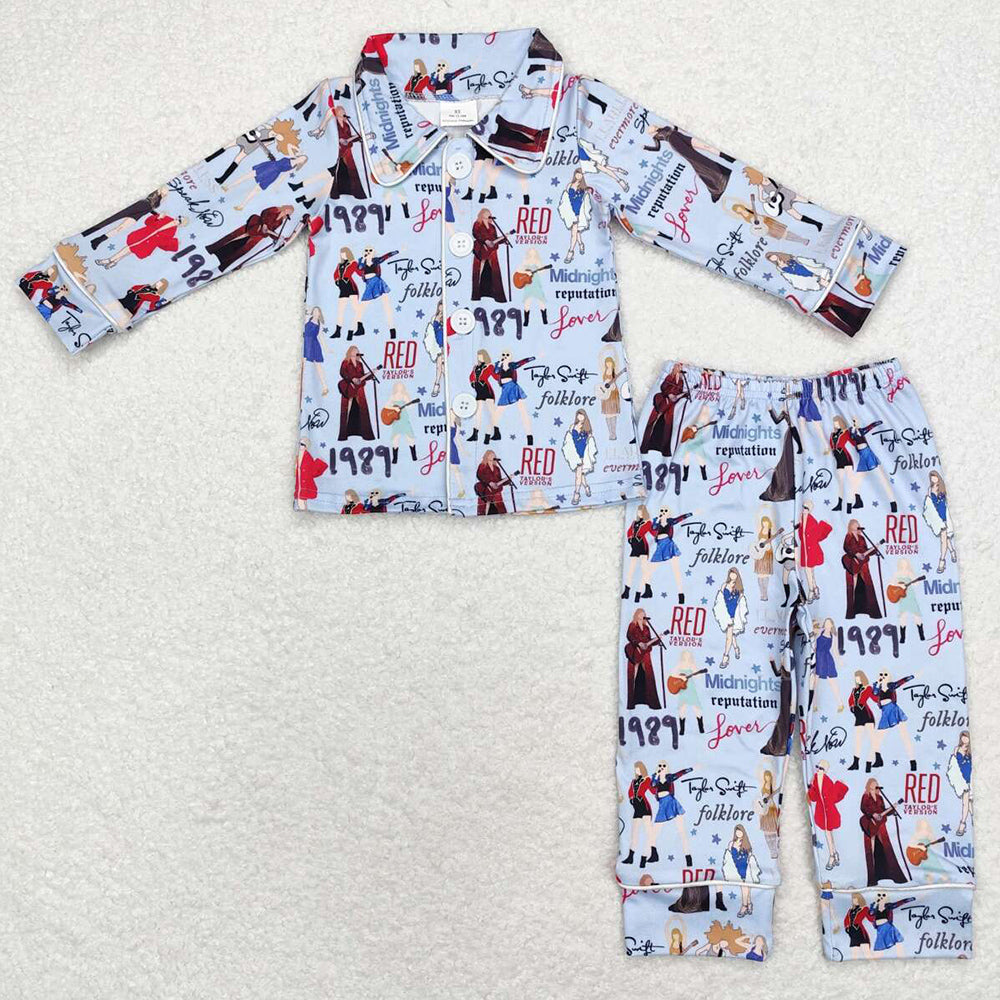 Baby Girls Pajamas Blue Buttons Shirt Pants Pajamas Sets GLP1339