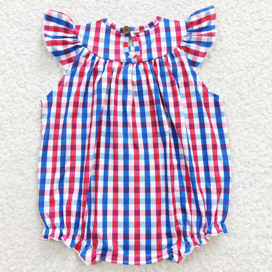 Baby Girls Rompers 4th Of July American Flag Gingham Smocked Romper SR0388