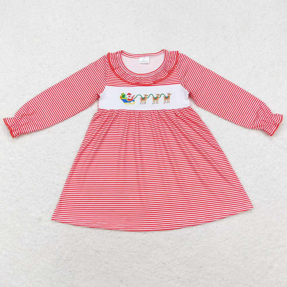 Baby Girls Dress Red Christmas Stripes Santa Deers Knee Length Dresses GLD0632