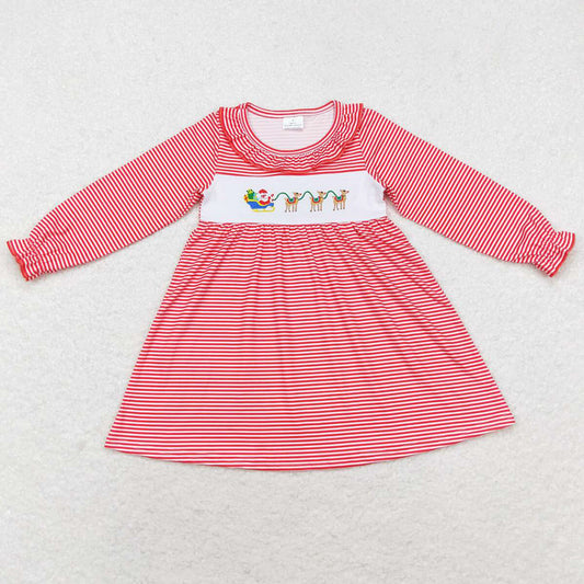 Baby Girls Dress Red Christmas Stripes Santa Deers Knee Length Dresses GLD0632