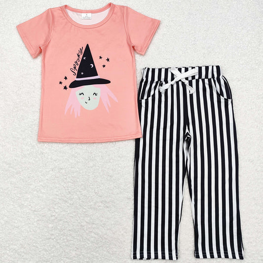 Baby Girls Clothes Halloween Short Sleeve Top Black Stripes Pants Sets GSPO1673