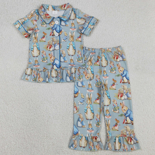 Baby Girls Pajamas Carrots Rabbits Button Top Ruffle Pants Easter Pajamas Sets GSPO2097 12.3