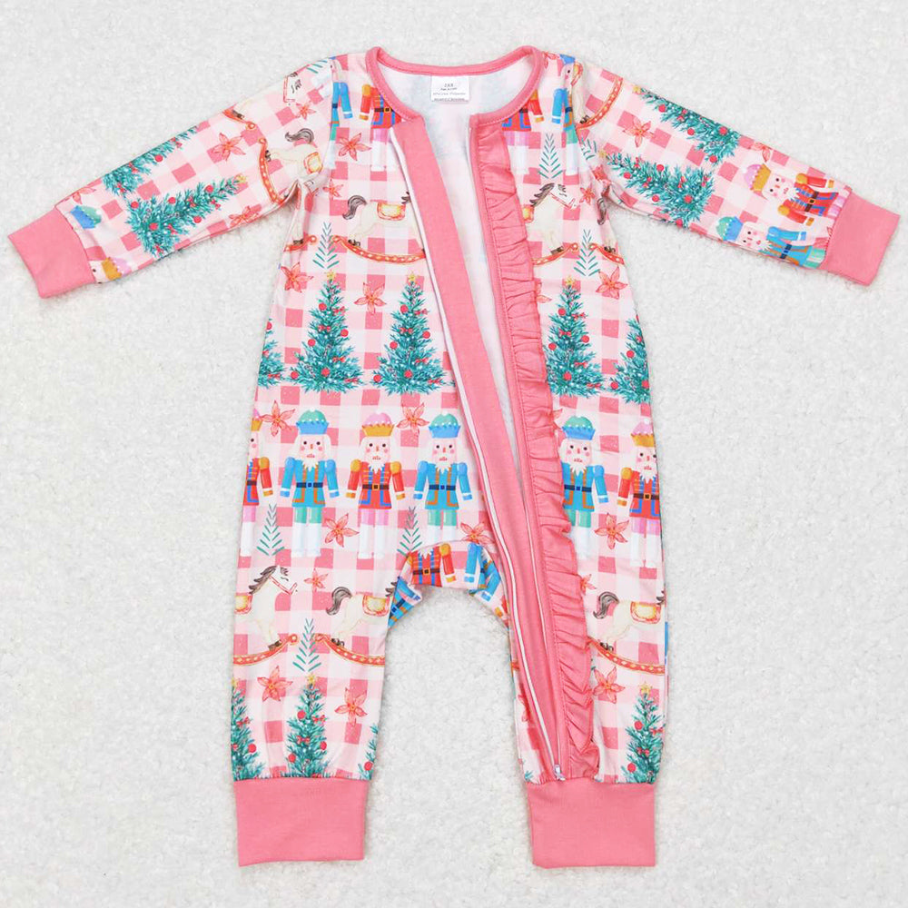 Baby Girls Rompers Christmas Ruffle Zip Long Sleeve Rompers LR0665