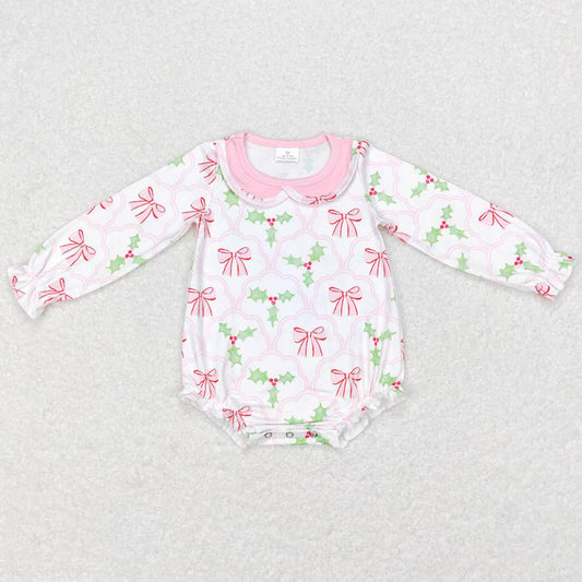 Christmas Baby Girls Rompers Pink Bows Long Sleeve Rompers