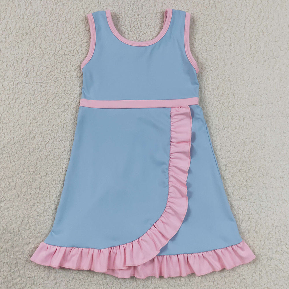 Baby Girls Dress Light Blue Pink Sleeveless Yoga Active Short Knee Length Dress GSD4144