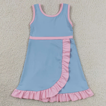 Baby Girls Dress Light Blue Pink Sleeveless Yoga Active Short Knee Length Dress GSD4144