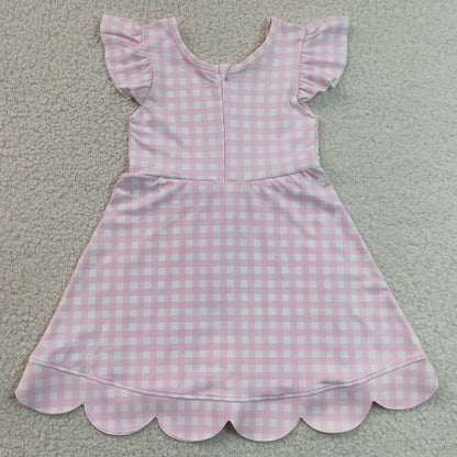 Baby Girls Dress Pink Checked Yoga Active Short Scallop Knee Length Dresses GSD3796