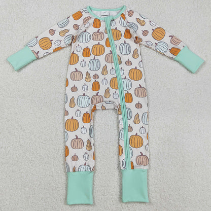 Halloween Baby Boys Rompers Green Pumpkins Fall Zipper Footie Rompers LR2565 9.1
