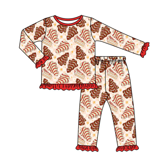 Preorder(moq 5) Baby Girls Christmas Tree Cakes Top Pants Lounge Wear Pajamas Sets 8.7
