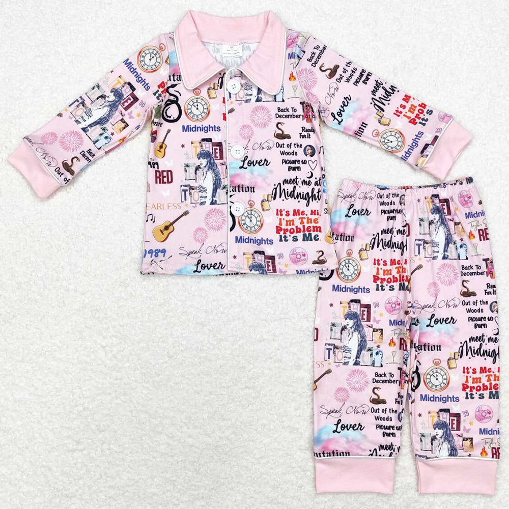 Baby Girls Pajamas Pink Buttons Shirt Pants Pajamas Sleepwear Sets GLP1337