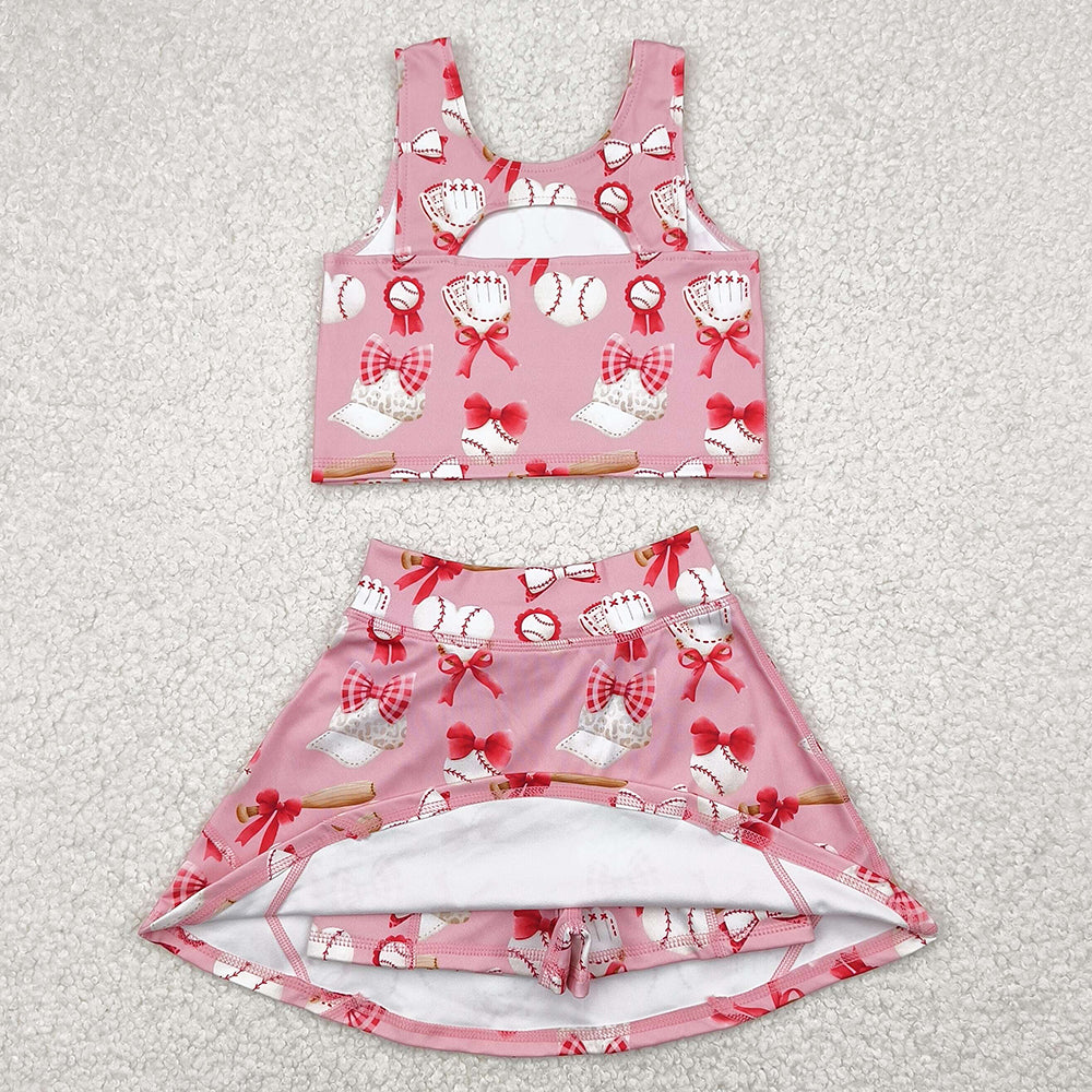 Baby Girls Clothes Baseball Bows Athletic Active Wear Top Shorts Skorts Skirts Sets GSD2044 4.21
